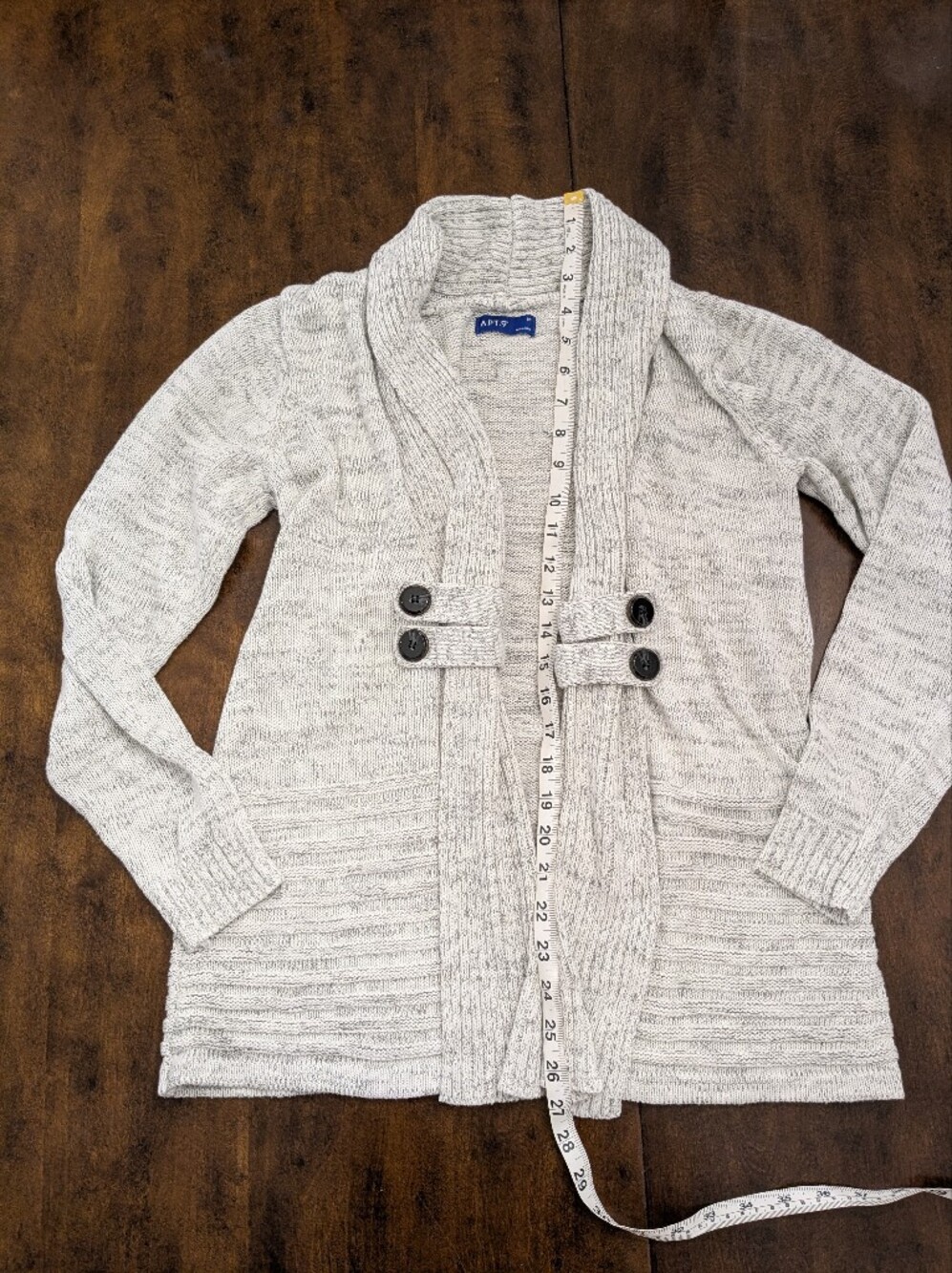 Apt. 9 Women's Heathered Light Gray Shawl Cardigan with Button Tabs - Picture 3 of 5